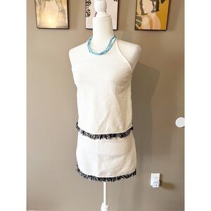 ZARA White Tweed Fringe High Neck Crop Top And Mini Skirt Set